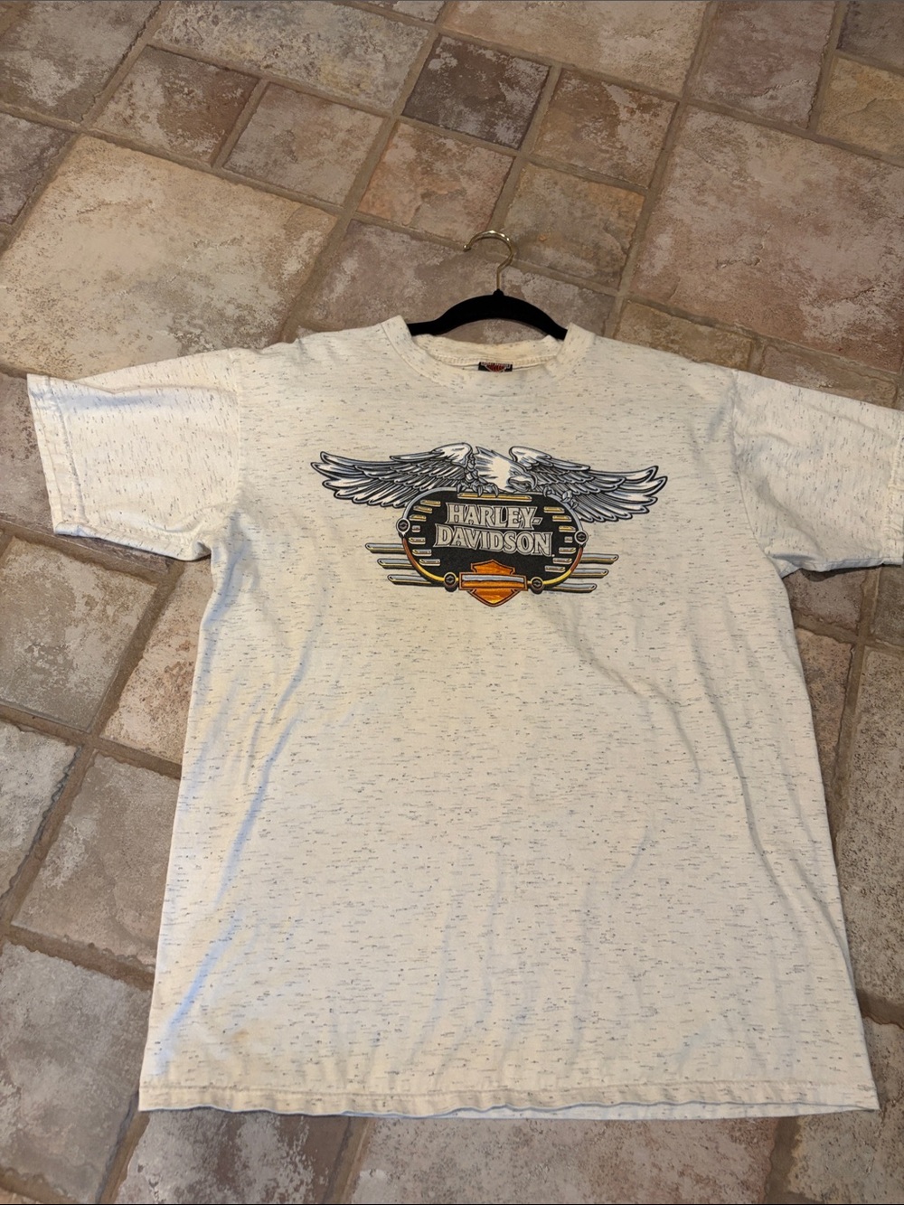 Harley-Davidson Eagle Speckled Off white/Cream Short Sleeve Tee Size L